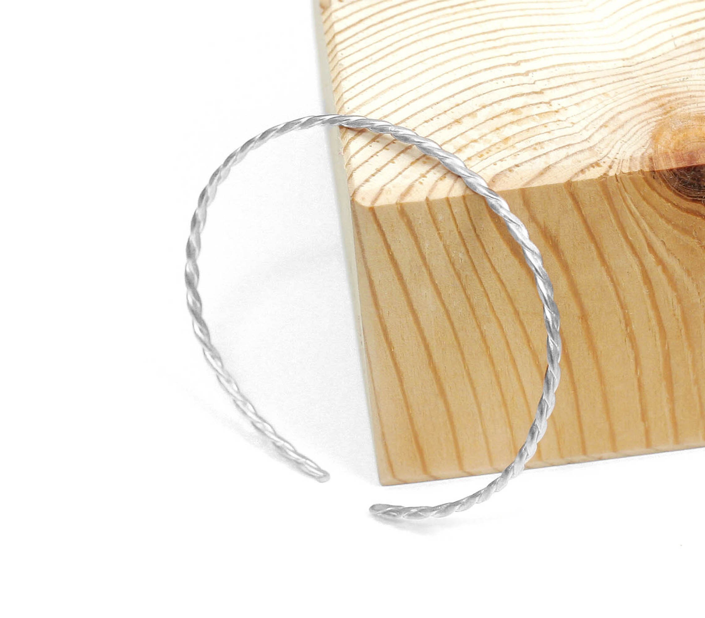 Open Thin Cuff Bangle Bracelet, Silver Plated Cuff, Braided Cuff Bracelet, Boho, Open Twisted Bracelet, Stackable Bracelet, Unisex