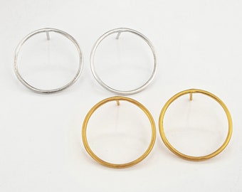 Sterling Silver Open Circle Stud Earrings, Minimalist Gold Hoop Studs, Geometric, Handmade