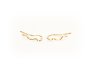 24K Gold Plated Sterling Silver Ear Climbers, Minimalist Ear Sweeps