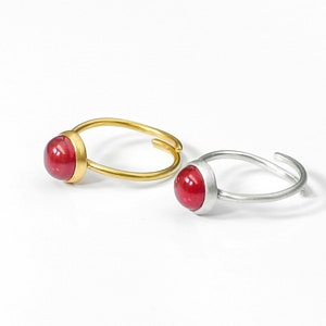Small gemstone band ring sterling silver, Carnelian Birthstone Ring, Round gemstone stackable ring, Minimalist, Adjustable, Carnelian ring