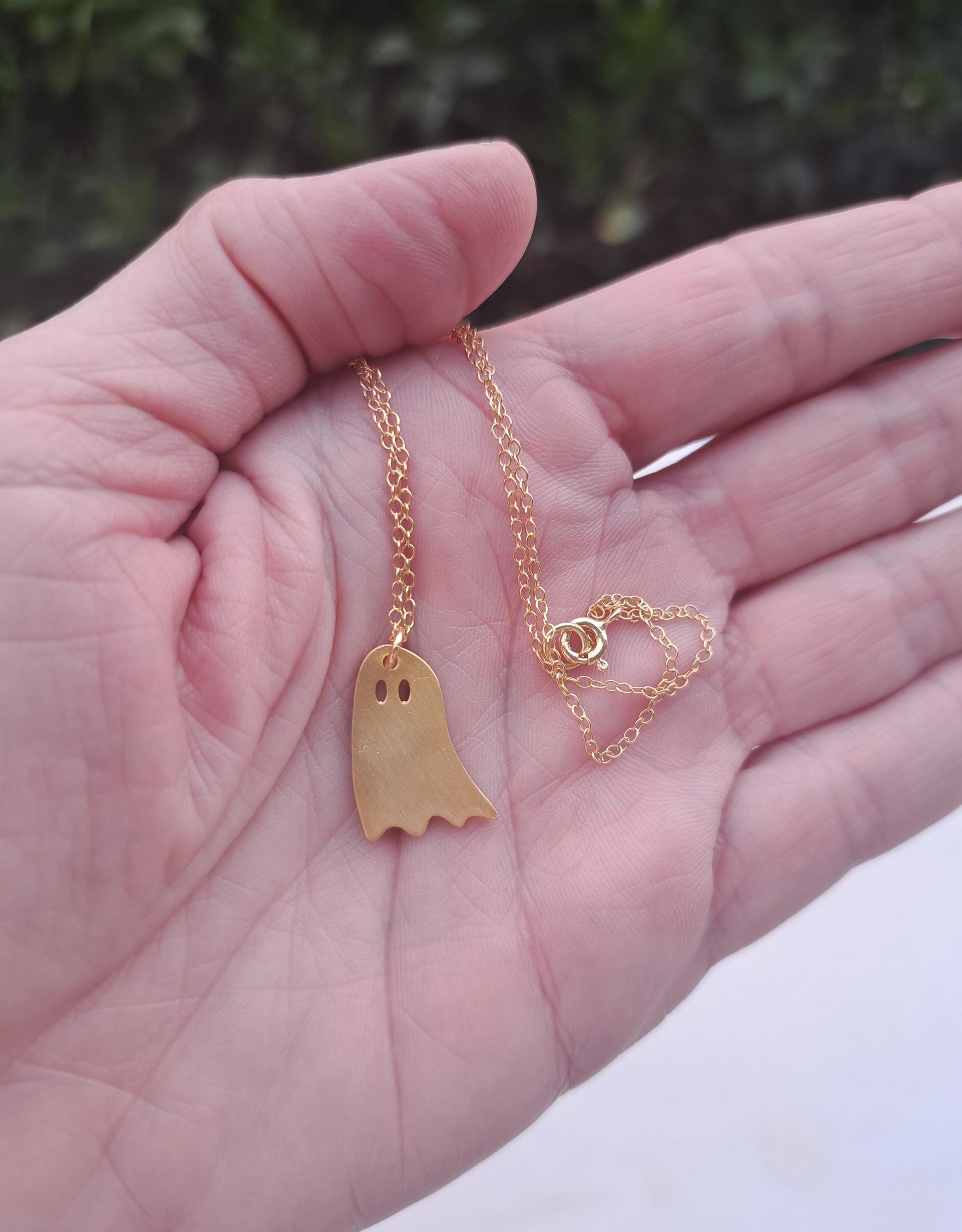24K Gold Plated Sterling Silver Ghost Necklace, Halloween Jewelry ...