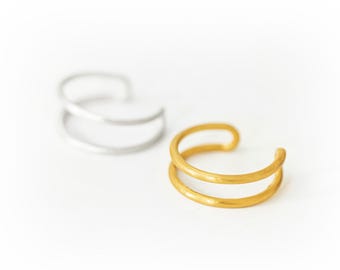 24K Gold Plated Double Band Ring, Handmade Sterling Silver wrap ring, Stacking