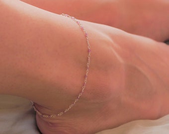 Summer Anklet Sterling Silver, Rosary Ankle bracelet, Summer Anklet, Minimalist Anklet, Boho, Summer Jewelry,  Women Anklet, Dainty