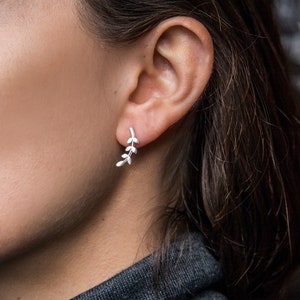 Olive leaf Sterling Silver Earrings Olive Branch Stud Earrings Ear Climber Dainty Studs Greek Design Best Mother&#39;s Day Gift