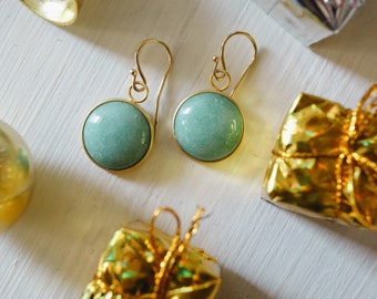 Orecchini pendenti in avventurina verde placcati in oro 24 carati, gioielli in argento sterling con pietra portafortuna di agosto, fatti a mano