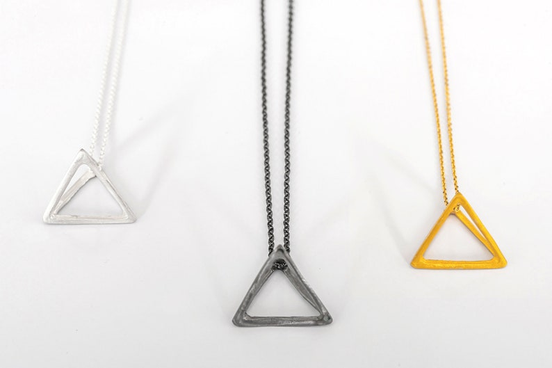 Sterling Silver Pyramid Necklace, 3-D Geometric Necklace, Minimal Jewelry, Gold Necklace, Best friend Gift for Her, Gift for Teen Jewelry image 5