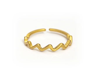 Gold Plated Sterling Silver Wave Ring,Minimalist Summer Jewelry, Ocean Ring, Dainty