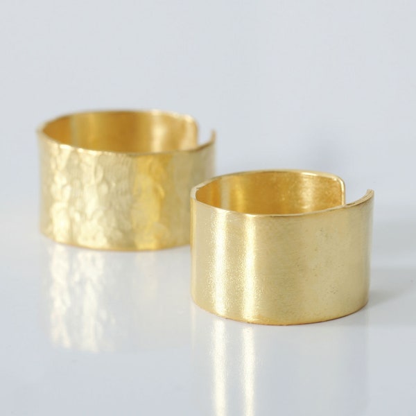 Breitband-Goldring, gehämmerter Bandring, Goldringe für Frauen, Goldmanschettenring, breiter Wickelring, vergoldet, verstellbarer Bandring, offener Ring