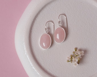 Rose Quartz Drop Earrings Sterling Silver,Rose Quartz Earrings,Rose Quartz Gemstone Earrings,Minimalist,1st Anniversary gift jewelry for Her