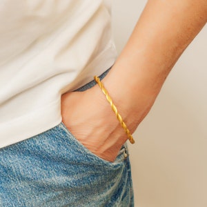 Pulseira de punho trançado dourado, pulseira de corda torcida com punho aberto, pulseira de punho empilhável, unissex, boho