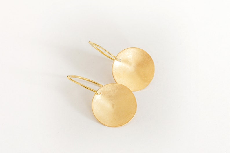 Circle Drop Hook Earrings ,Gold Circle earrings,Geometric, Minimalist, Boho Circle Earrings, Round disc earrings,Gold Earrings, Gift for Mum image 2