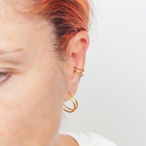 Set di due orecchini a cerchio Ear cuff, argento sterling, senza piercing, set di orecchini a cerchio Ear cuff minimalisti, orecchini a cartilagine, placcati in oro, regalo per lei