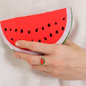 Watermelon Ring Sterling Silver Summer Ring Enamel Color Ring Adjustable Statement Ring Summer Jewelry Kids Jewelry 10th Birthday Gift Girl image 1