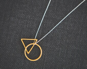 Circle necklace 925, dainty geometrical necklace,Triangle necklace sterling silver,layering minimalist necklace,triangle necklace, geometric