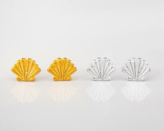 Sterling Silver Seashell Stud Earrings,Handmade Scallop Jewelry, Summer beach posts