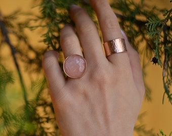 Rose Quartz Ring Sterling Silver, Rose Gold Gemstone Ring, October Birthstone, Adjustable, Elegant, Boho, Gift for Mom, Libra Gift,Round