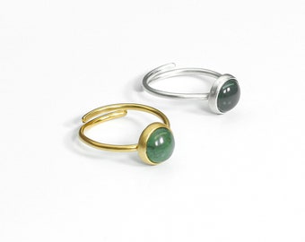 Green Aventurine Sterling Silver Ring, Adjustable Green Gemstone Band, Handmade