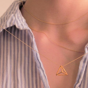 Sterling Silver Pyramid Necklace, 3-D Geometric Necklace, Minimal Jewelry, Gold Necklace, Best friend Gift for Her, Gift for Teen Jewelry image 1