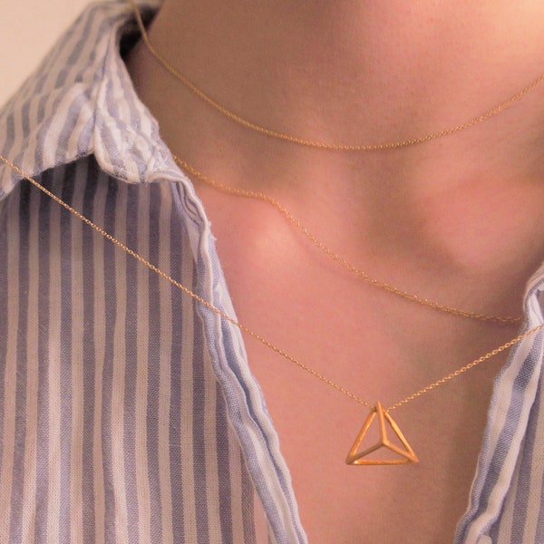 Sterling zilveren piramide ketting, 3D geometrische ketting, minimale sieraden, gouden ketting, beste vriend cadeau voor haar, cadeau voor tiener sieraden