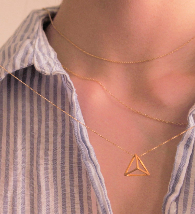 Sterling Silver Pyramid Necklace, 3-D Geometric Necklace, Minimal Jewelry, Gold Necklace, Best friend Gift for Her, Gift for Teen Jewelry image 1