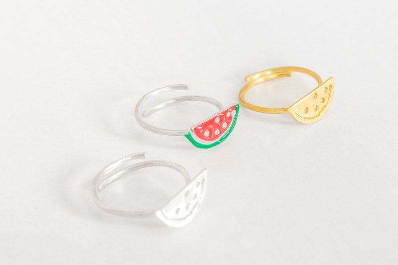 Watermelon Ring Sterling Silver Summer Ring Enamel Color Ring Adjustable Statement Ring Summer Jewelry Kids Jewelry 10th Birthday Gift Girl image 3