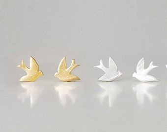 Tiny Swallow stud earrings Sterling silver, Dainty Bird Studs, Swallow Bird Jewelry, Tiny bird studs, Minimal flying studs gift for Her