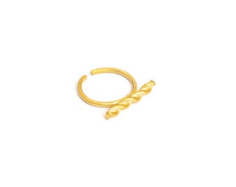 Anel trançado banhado a ouro 24K, faixa torcida em prata esterlina, estilo boho