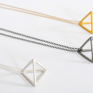 Sterling Silver Pyramid Necklace, 3-D Geometric Necklace, Minimal Jewelry, Gold Necklace, Best friend Gift for Her, Gift for Teen Jewelry image 3