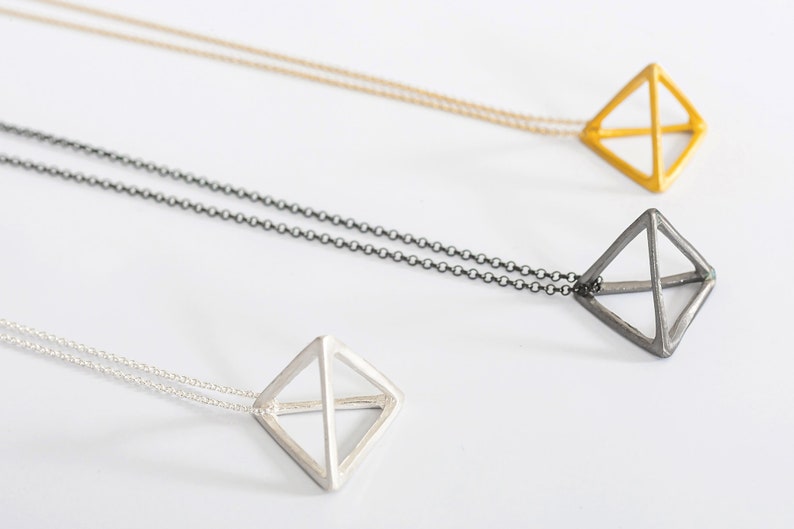 Sterling Silver Pyramid Necklace, 3-D Geometric Necklace, Minimal Jewelry, Gold Necklace, Best friend Gift for Her, Gift for Teen Jewelry image 3