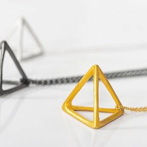 Sterling Silver Pyramid Necklace, 3-D Geometric Necklace, Minimal Jewelry, Gold Necklace, Best friend Gift for Her, Gift for Teen Jewelry image 2