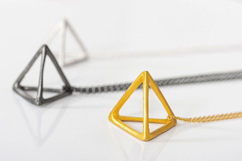 Sterling Silver Pyramid Necklace, 3-D Geometric Necklace, Minimal Jewelry, Gold Necklace, Best friend Gift for Her, Gift for Teen Jewelry image 2