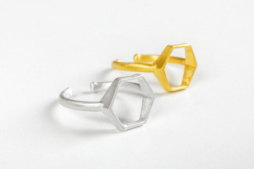 Open Hexagon Ring Sterling Silver, Thick Hexagon Stackable Ring ...