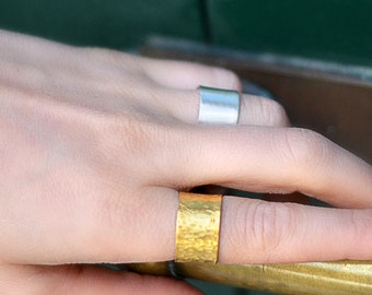 Wide Band Gold Ring,Sterling silver, Hammered Band Ring, Gold Rings For Women, Gold Cuff Ring, Wide Wrap Ring, Gold Plated ,Adjustable