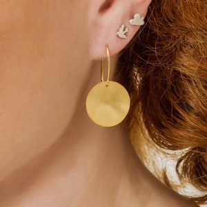 Circle Drop Hook Earrings ,Gold Circle earrings,Geometric, Minimalist, Boho Circle Earrings, Round disc earrings,Gold Earrings, Gift for Mum image 3