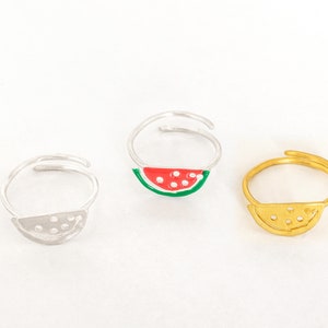 Watermelon Ring Sterling Silver Summer Ring Enamel Color Ring Adjustable Statement Ring Summer Jewelry Kids Jewelry 10th Birthday Gift Girl image 2