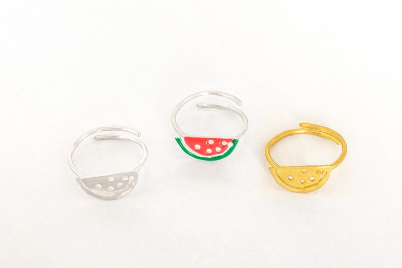 Watermelon Ring Sterling Silver Summer Ring Enamel Color Ring Adjustable Statement Ring Summer Jewelry Kids Jewelry 10th Birthday Gift Girl image 2