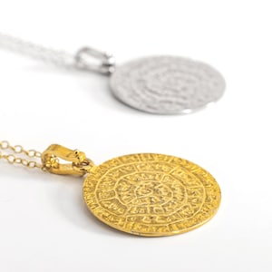 Phaistos  Disc pendant, 925 Sterling Silver Phaistos Disc Pendant, Phaistos Necklace, Ancient Greek Medallion, Round Necklace, Memory Gift