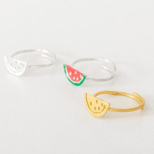 Watermelon Ring Sterling Silver Summer Ring Enamel Color Ring Adjustable Statement Ring Summer Jewelry Kids Jewelry 10th Birthday Gift Girl image 4
