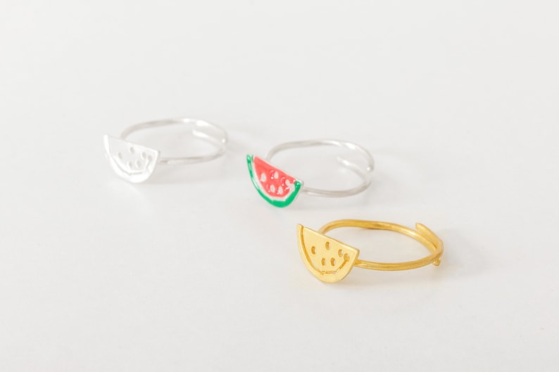 Watermelon Ring Sterling Silver Summer Ring Enamel Color Ring Adjustable Statement Ring Summer Jewelry Kids Jewelry 10th Birthday Gift Girl image 4