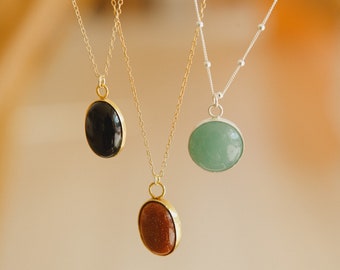 Collana con punta di avventurina verde, delicata collana in argento