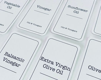 Oil & Vinegar Minimalist Labels | Waterproof and Oil Proof Labels for Storage Jars, Canisters, Bottles and Home Organisation