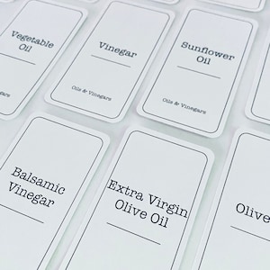 Oil & Vinegar Minimalist Labels | Waterproof and Oil Proof Labels for Storage Jars, Canisters, Bottles and Home Organisation