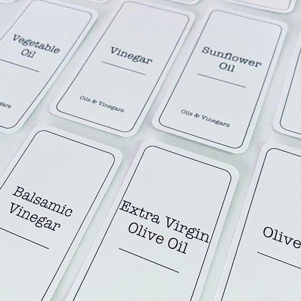 Oil & Vinegar Minimalist Labels | Waterproof and Oil Proof Labels for Storage Jars, Canisters, Bottles and Home Organisation