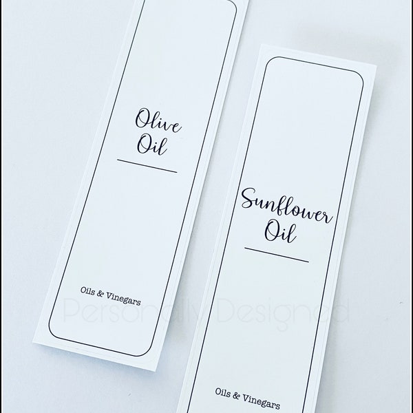 Personalised Minimalist Labels | Waterproof Oil Proof Labels for Oil & Vinegar Bottles, Kitchen Storage Jars Canisters Home Organisation Spt