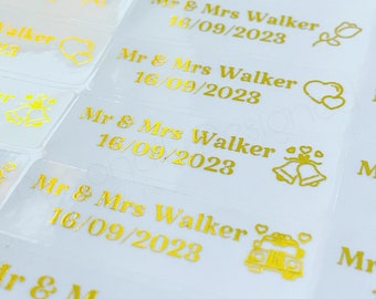 Wedding Clear Foil Stickers | Personalised Custom Wedding Stickers | Real Foil Wedding Stickers | Wedding Favour Stickers Envelope Seal | KB