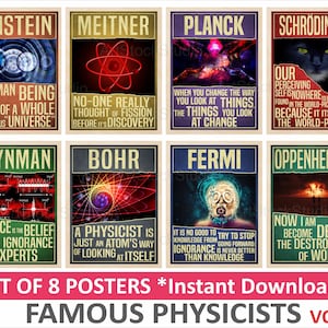 Famous Scientists Posters | Physics science art SET of 8 | Teacher gift | Science poster | Classroom decor | Science quotes | Nerdy gifts
