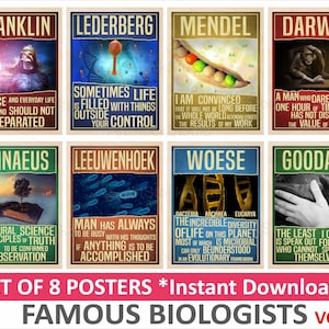 Famous Scientists Biology art | Classroom decor science art SET of 8 | Teacher gift Science posters | Science quotes educational posters