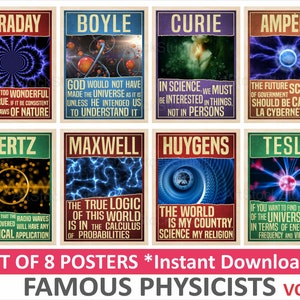 Famous Scientists Posters | Physics science art SET of 8 | Teacher gift | Science poster | Classroom decor | Science quotes | Nerdy gifts