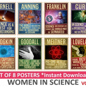 Women in stem science posters, Set of 8 Women In Science feminine wall art, Science teacher gift educational posters