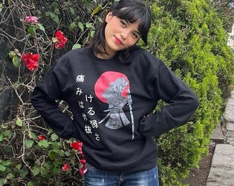 Sudadera con capucha grunge con cita japonesa, ropa estética emo gótica